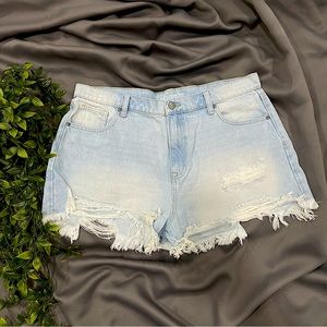 NOBO Summer Festival Shorts High Rise Jeans Distressed Light Blue Denim Size 15